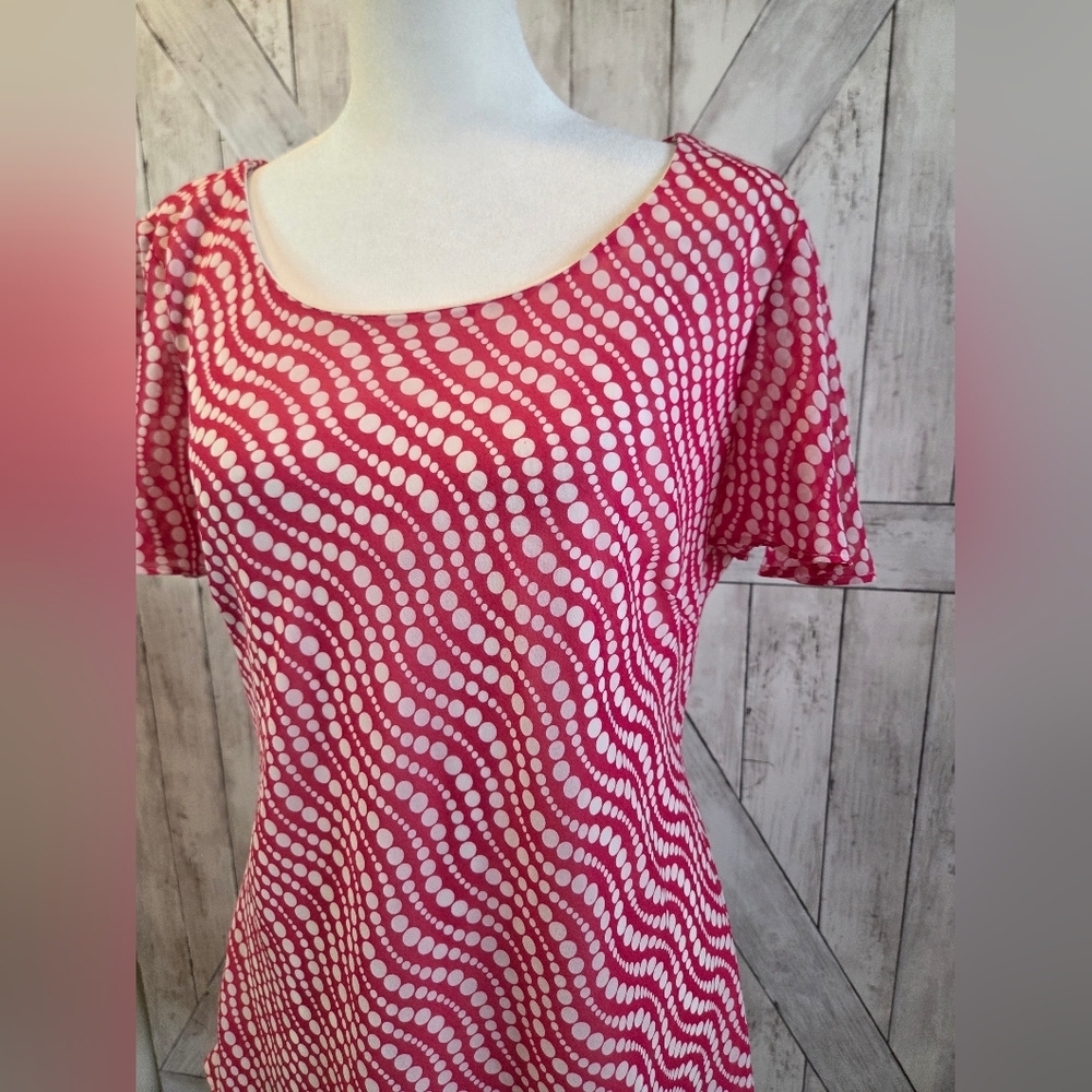 Sheri Martin Pink and White Wave-Print Tiered Midi Dress - Picture 3 of 7